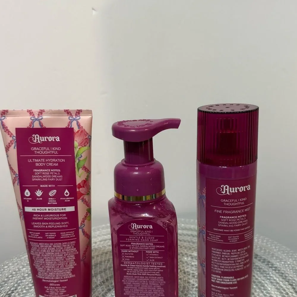 BBW Disney Princess Aurora Fragrance Mist, Body Cream and Foaming Hand Soap NWT